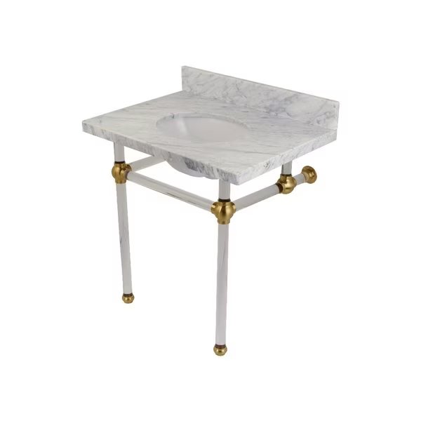 30X22 Marble Vanity Top W/ Acrylic Feet Combo, Marble/Brass, Fauceture, Mfr#: KVPB3030MA7